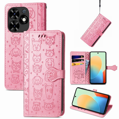 Cat and Dog Embossed Leather Phone Case, For Tecno Spark Go 2024, For Tecno Itel S23+