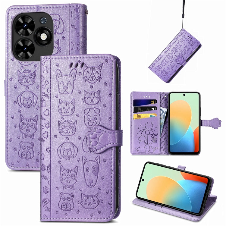 Cat and Dog Embossed Leather Phone Case, For Tecno Spark Go 2024, For Tecno Itel S23+