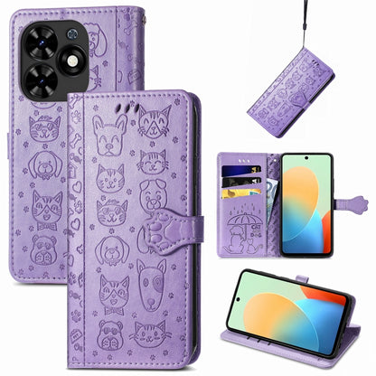 Cat and Dog Embossed Leather Phone Case, For Tecno Spark Go 2024, For Tecno Itel S23+