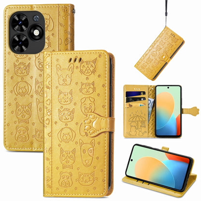 Cat and Dog Embossed Leather Phone Case, For Tecno Spark Go 2024, For Tecno Itel S23+