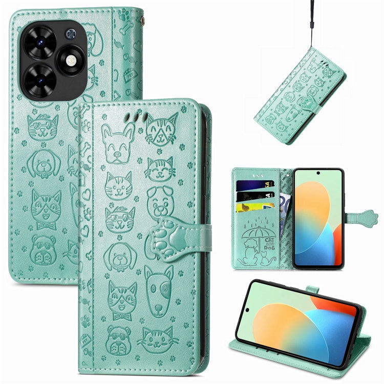 Cat and Dog Embossed Leather Phone Case, For Tecno Spark Go 2024, For Tecno Itel S23+