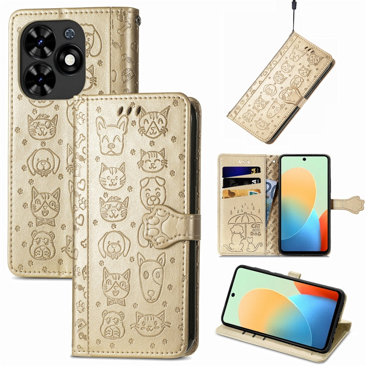 Cat and Dog Embossed Leather Phone Case, For Tecno Spark Go 2024, For Tecno Itel S23+