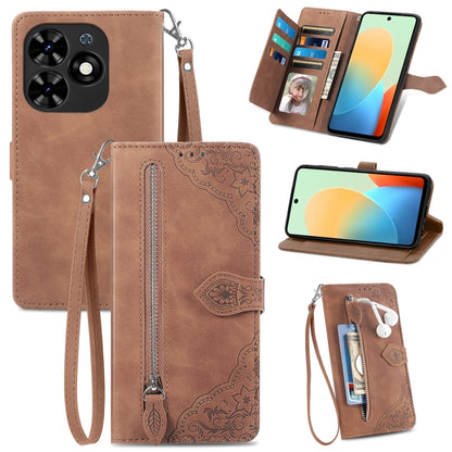 Embossed Flower Zipper Leather Phone Case, For Tecno Itel A70, For Tecno Spark Go 2024