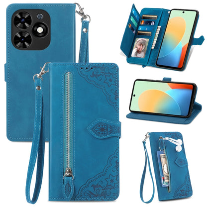 Embossed Flower Zipper Leather Phone Case, For Tecno Itel A70, For Tecno Spark Go 2024