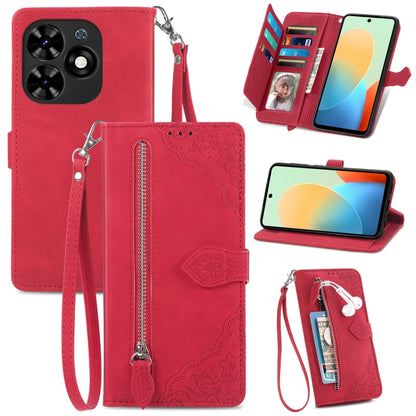 Embossed Flower Zipper Leather Phone Case, For Tecno Itel A70, For Tecno Spark Go 2024