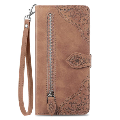Embossed Flower Zipper Leather Phone Case, For Tecno Itel A70, For Tecno Spark Go 2024