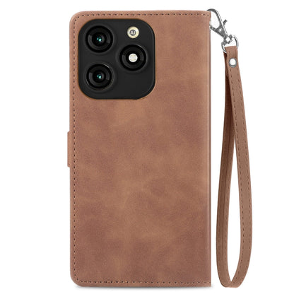Embossed Flower Zipper Leather Phone Case, For Tecno Itel A70, For Tecno Spark Go 2024