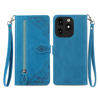 Embossed Flower Zipper Leather Phone Case, For Tecno Itel A70, For Tecno Spark Go 2024