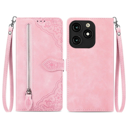Embossed Flower Zipper Leather Phone Case, For Tecno Itel A70, For Tecno Spark Go 2024