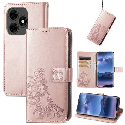 Four-leaf Clasp Embossed Buckle Leather Phone Case, For Tecno Pova 5 4G, For Tecno Spark Go 2024, For Tecno Itel S23+