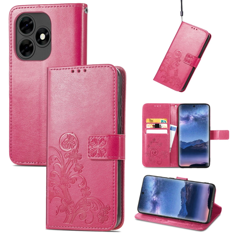Four-leaf Clasp Embossed Buckle Leather Phone Case, For Tecno Pova 5 4G, For Tecno Spark Go 2024, For Tecno Itel S23+