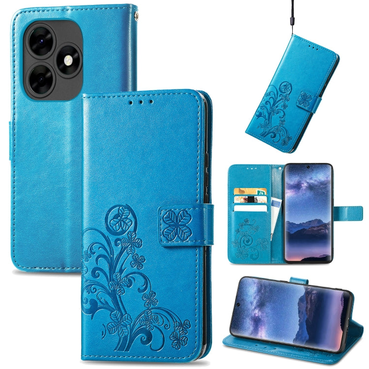 Four-leaf Clasp Embossed Buckle Leather Phone Case, For Tecno Pova 5 4G, For Tecno Spark Go 2024, For Tecno Itel S23+