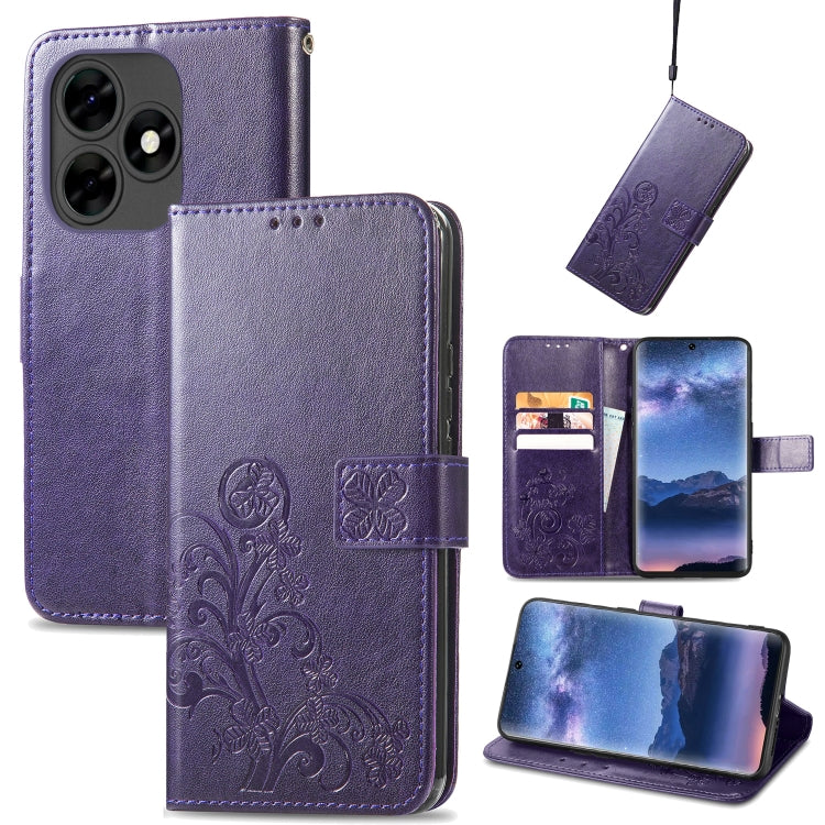 Four-leaf Clasp Embossed Buckle Leather Phone Case, For Tecno Pova 5 4G, For Tecno Spark Go 2024, For Tecno Itel S23+