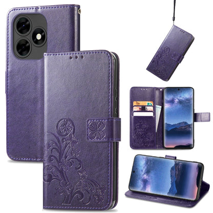Four-leaf Clasp Embossed Buckle Leather Phone Case, For Tecno Pova 5 4G, For Tecno Spark Go 2024, For Tecno Itel S23+