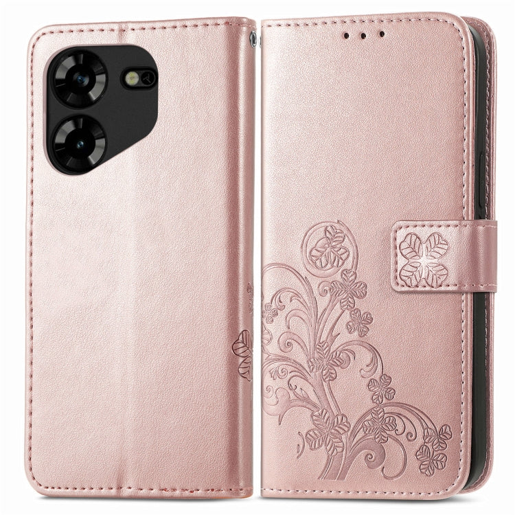 Four-leaf Clasp Embossed Buckle Leather Phone Case, For Tecno Pova 5 4G, For Tecno Spark Go 2024, For Tecno Itel S23+
