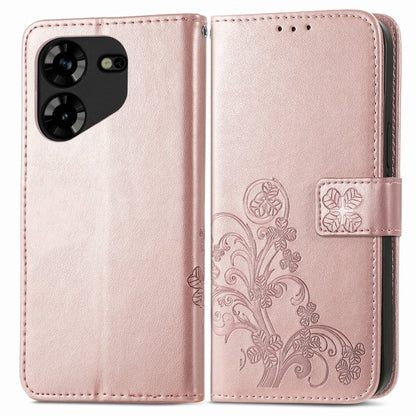 Four-leaf Clasp Embossed Buckle Leather Phone Case, For Tecno Pova 5 4G, For Tecno Spark Go 2024, For Tecno Itel S23+