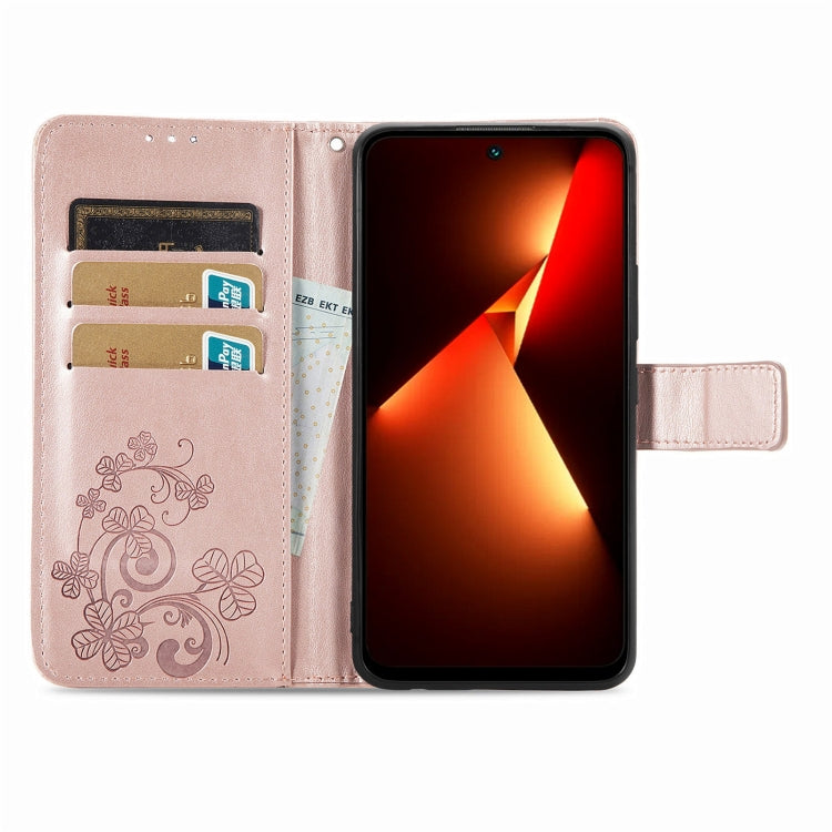 Four-leaf Clasp Embossed Buckle Leather Phone Case, For Tecno Pova 5 4G, For Tecno Spark Go 2024, For Tecno Itel S23+
