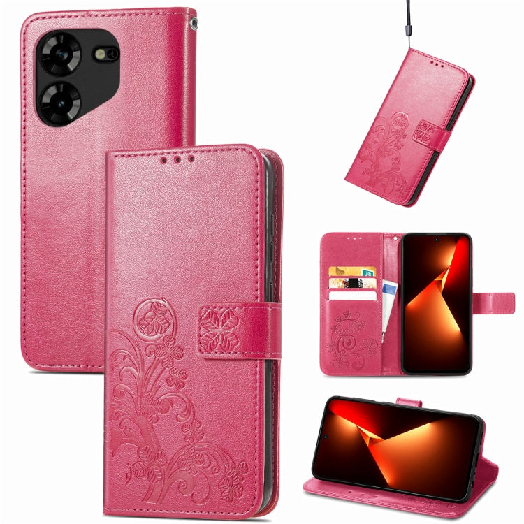 Four-leaf Clasp Embossed Buckle Leather Phone Case, For Tecno Pova 5 4G, For Tecno Spark Go 2024, For Tecno Itel S23+