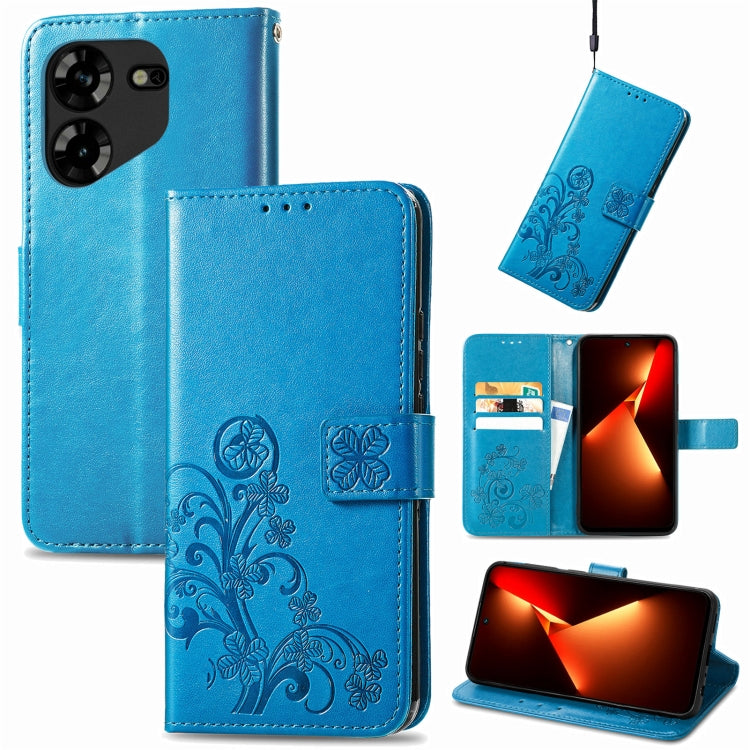 Four-leaf Clasp Embossed Buckle Leather Phone Case, For Tecno Pova 5 4G, For Tecno Spark Go 2024, For Tecno Itel S23+