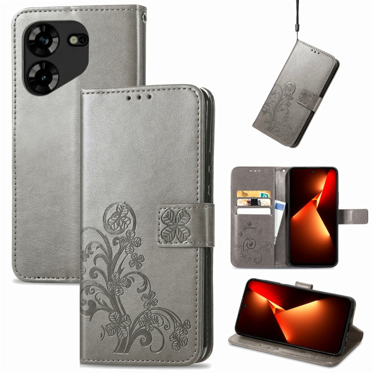 Four-leaf Clasp Embossed Buckle Leather Phone Case, For Tecno Pova 5 4G, For Tecno Spark Go 2024, For Tecno Itel S23+