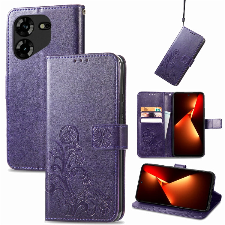 Four-leaf Clasp Embossed Buckle Leather Phone Case, For Tecno Pova 5 4G, For Tecno Spark Go 2024, For Tecno Itel S23+