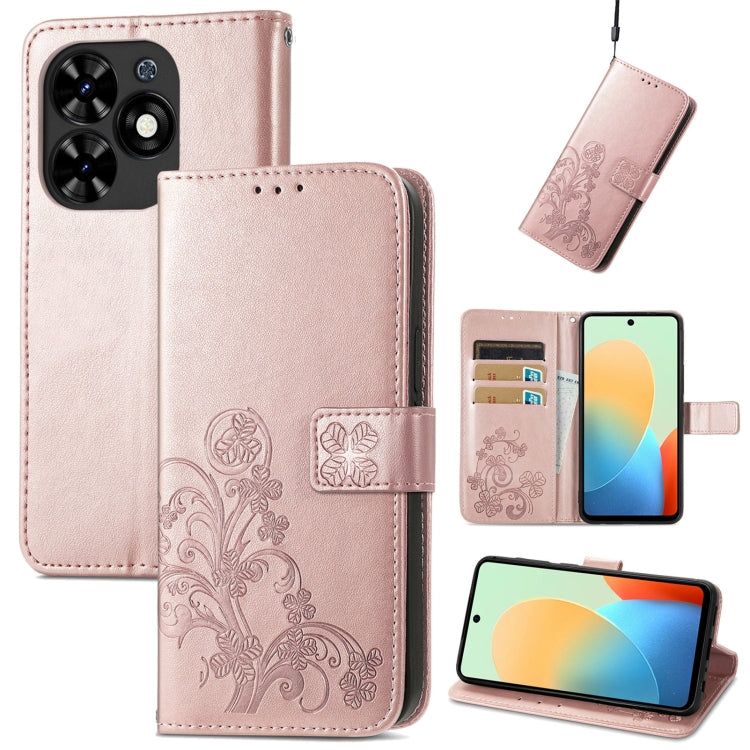 Four-leaf Clasp Embossed Buckle Leather Phone Case, For Tecno Pova 5 4G, For Tecno Spark Go 2024, For Tecno Itel S23+