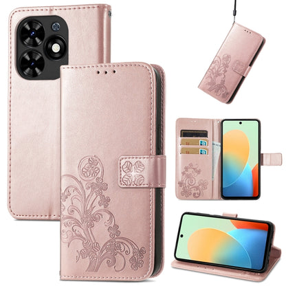 Four-leaf Clasp Embossed Buckle Leather Phone Case, For Tecno Pova 5 4G, For Tecno Spark Go 2024, For Tecno Itel S23+