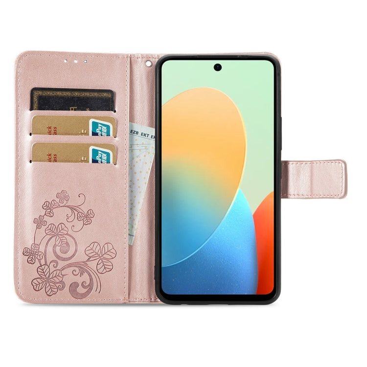 Four-leaf Clasp Embossed Buckle Leather Phone Case, For Tecno Spark Go 2024, For Tecno Itel S23+, For Tecno Pova 5 4G