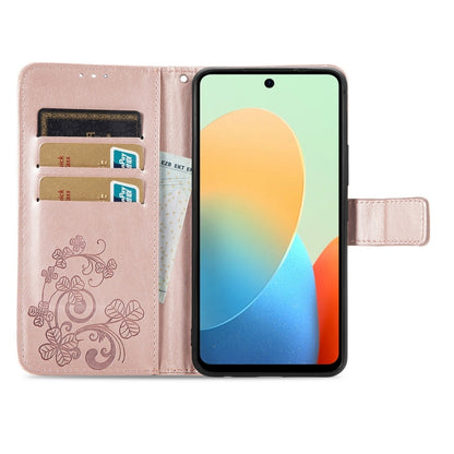 Four-leaf Clasp Embossed Buckle Leather Phone Case, For Tecno Spark Go 2024, For Tecno Itel S23+, For Tecno Pova 5 4G