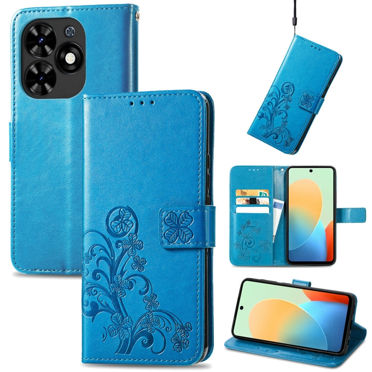 Four-leaf Clasp Embossed Buckle Leather Phone Case, For Tecno Pova 5 4G, For Tecno Spark Go 2024, For Tecno Itel S23+
