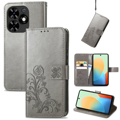 Four-leaf Clasp Embossed Buckle Leather Phone Case, For Tecno Pova 5 4G, For Tecno Spark Go 2024, For Tecno Itel S23+