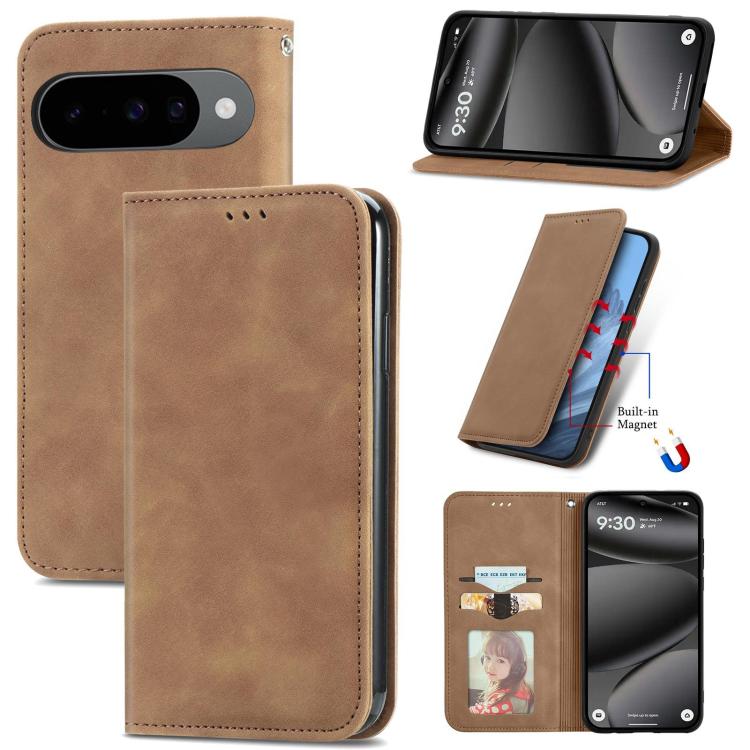Retro Skin Feel Magnetic Flip Leather Phone Case, For Google Pixel 10a, For Google Pixel 10 Pro XL, For Google Pixel 9a, For Google Pixel 9 Pro XL, For Google Pixel 8a, For Google Pixel 8 Pro, For Google Pixel 8, For Google Pixel 10 / 10 Pro           ...