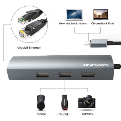 WAVLINK UH3031G/C Gigabit High Speed Hub Adapter Type-C to 3 x USB 3.0 + USB-C + RJ45 + DC Power Port, UH3031G/C