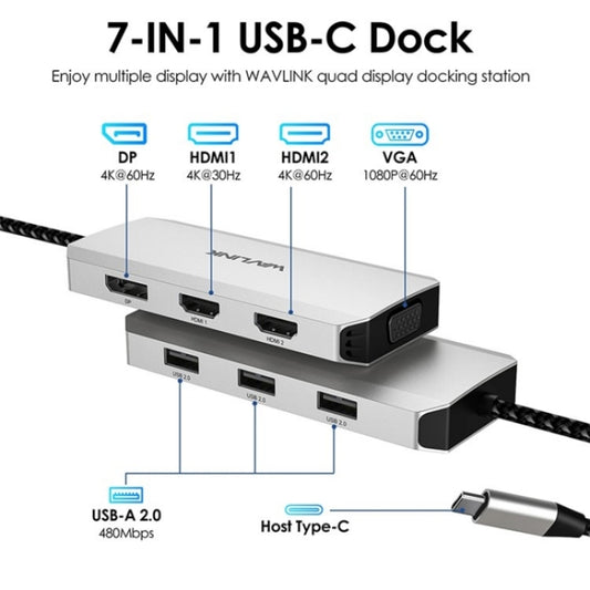 WAVLINK UMD304 Convertisseur USB-C vers Double HD 4K 60Hz HUB Station d'accueil 7-en-1 pour ordinateur portable, UMD304