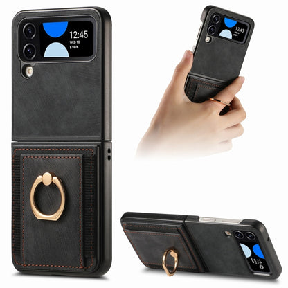 Retro Skin-feel Ring Card Bag Phone Case, For Galaxy Z Flip8 5G, For Galaxy Z Flip7 5G, For Galaxy Z Flip6, For Galaxy Z Flip5, For Galaxy Z Flip4