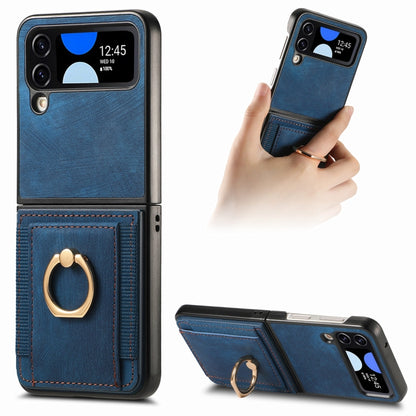 Retro Skin-feel Ring Card Bag Phone Case, For Galaxy Z Flip8 5G, For Galaxy Z Flip7 5G, For Galaxy Z Flip6, For Galaxy Z Flip5, For Galaxy Z Flip4