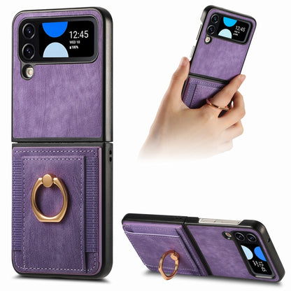 Retro Skin-feel Ring Card Bag Phone Case, For Galaxy Z Flip8 5G, For Galaxy Z Flip7 5G, For Galaxy Z Flip6, For Galaxy Z Flip5, For Galaxy Z Flip4
