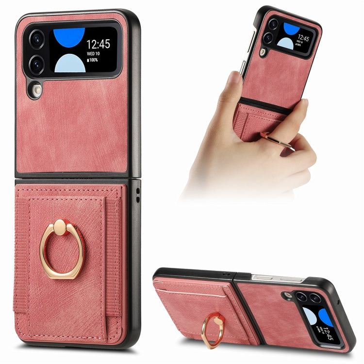 Retro Skin-feel Ring Card Bag Phone Case, For Galaxy Z Flip8 5G, For Galaxy Z Flip7 5G, For Galaxy Z Flip6, For Galaxy Z Flip5, For Galaxy Z Flip4