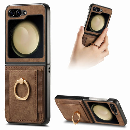 Retro Skin-feel Ring Card Bag Phone Case, For Galaxy Z Flip8 5G, For Galaxy Z Flip7 5G, For Galaxy Z Flip6, For Galaxy Z Flip5, For Galaxy Z Flip4