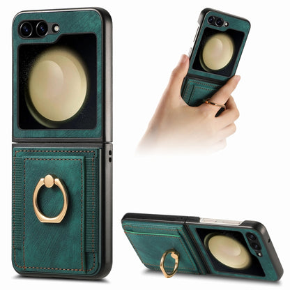 Retro Skin-feel Ring Card Bag Phone Case, For Galaxy Z Flip8 5G, For Galaxy Z Flip7 5G, For Galaxy Z Flip6, For Galaxy Z Flip5, For Galaxy Z Flip4