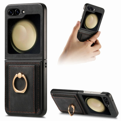 Retro Skin-feel Ring Card Bag Phone Case, For Galaxy Z Flip8 5G, For Galaxy Z Flip7 5G, For Galaxy Z Flip6, For Galaxy Z Flip5, For Galaxy Z Flip4