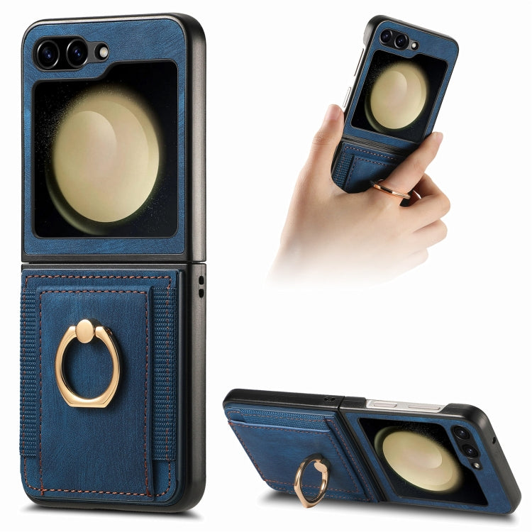 Retro Skin-feel Ring Card Bag Phone Case, For Galaxy Z Flip8 5G, For Galaxy Z Flip7 5G, For Galaxy Z Flip6, For Galaxy Z Flip5, For Galaxy Z Flip4