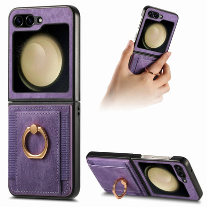 Retro Skin-feel Ring Card Bag Phone Case, For Galaxy Z Flip8 5G, For Galaxy Z Flip7 5G, For Galaxy Z Flip6, For Galaxy Z Flip5, For Galaxy Z Flip4