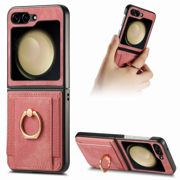 Retro Skin-feel Ring Card Bag Phone Case, For Galaxy Z Flip8 5G, For Galaxy Z Flip7 5G, For Galaxy Z Flip6, For Galaxy Z Flip5, For Galaxy Z Flip4