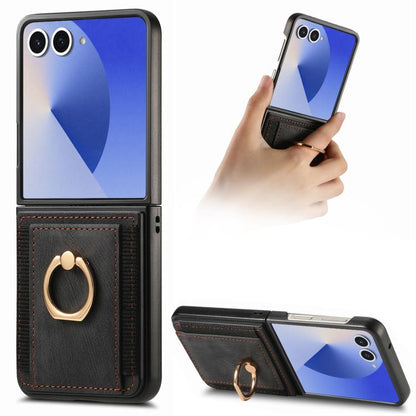 Retro Skin-feel Ring Card Bag Phone Case, For Galaxy Z Flip8 5G, For Galaxy Z Flip7 5G, For Galaxy Z Flip6, For Galaxy Z Flip5, For Galaxy Z Flip4