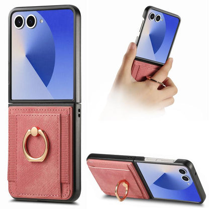 Retro Skin-feel Ring Card Bag Phone Case, For Galaxy Z Flip8 5G, For Galaxy Z Flip7 5G, For Galaxy Z Flip6, For Galaxy Z Flip5, For Galaxy Z Flip4