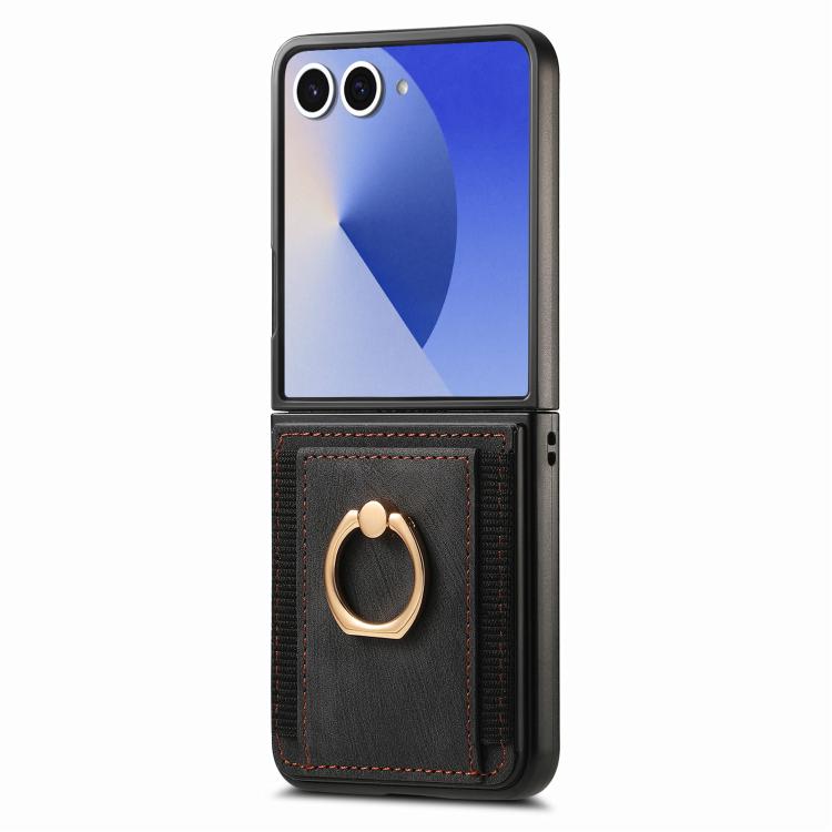 Retro Skin-feel Ring Card Bag Phone Case, For Galaxy Z Flip8 5G, For Galaxy Z Flip7 5G, For Galaxy Z Flip6, For Galaxy Z Flip5, For Galaxy Z Flip4