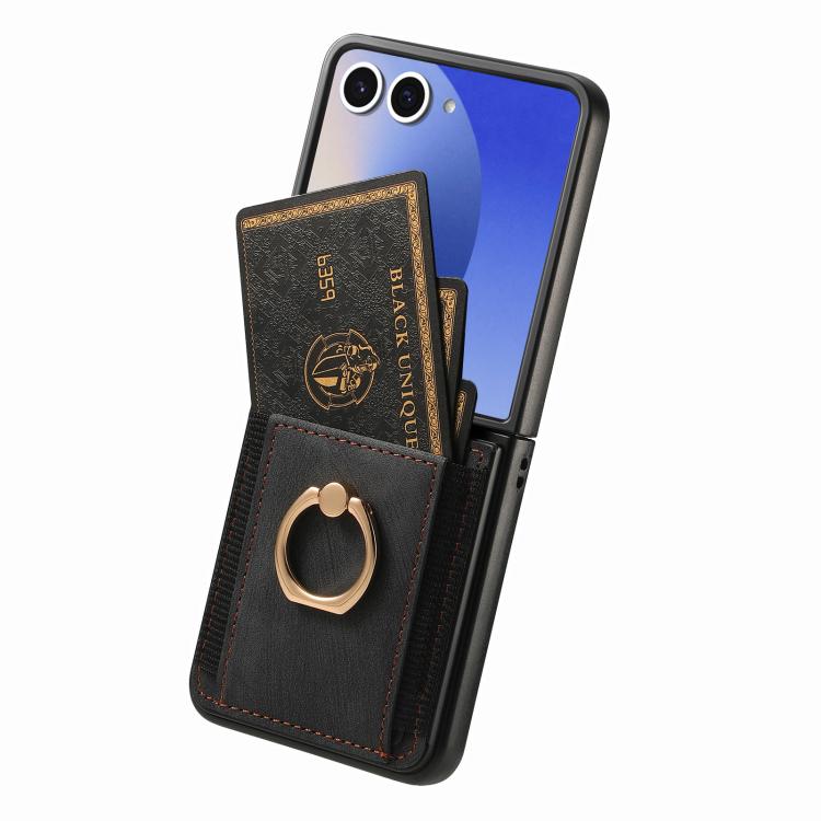 Retro Skin-feel Ring Card Bag Phone Case, For Galaxy Z Flip8 5G, For Galaxy Z Flip7 5G, For Galaxy Z Flip6, For Galaxy Z Flip5, For Galaxy Z Flip4