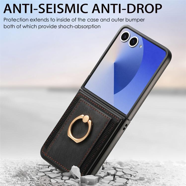 Retro Skin-feel Ring Card Bag Phone Case, For Galaxy Z Flip8 5G, For Galaxy Z Flip7 5G, For Galaxy Z Flip6, For Galaxy Z Flip5, For Galaxy Z Flip4