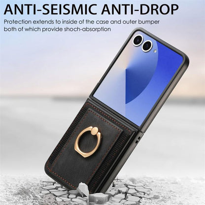 Retro Skin-feel Ring Card Bag Phone Case, For Galaxy Z Flip8 5G, For Galaxy Z Flip7 5G, For Galaxy Z Flip6, For Galaxy Z Flip5, For Galaxy Z Flip4